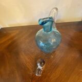 Night carafe in blue tones waffle glass with cabochon early 20th century