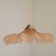 French Vintage 1930s Pink Frilled Glass Shade Hanging Light Brass Fittings