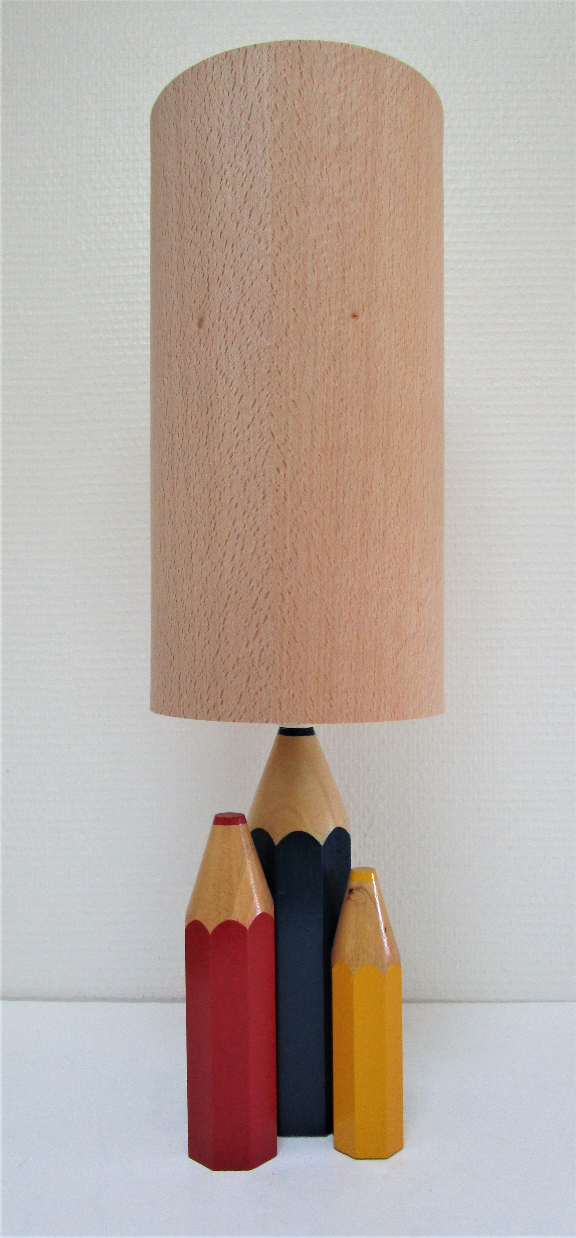 Lamp foot three pencils wood beech vintage 80s