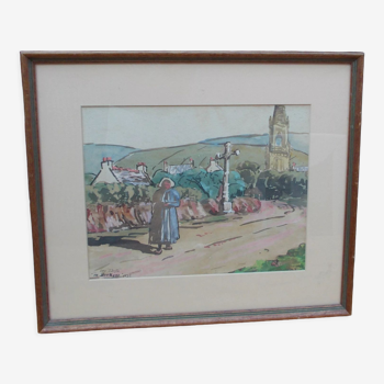 Aquarelle Bretagne Tableau Léo Duffo 1932