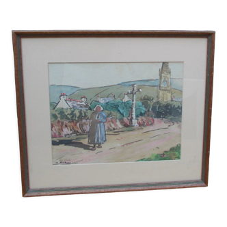 Watercolor Brittany Painting Léo Duffo 1932