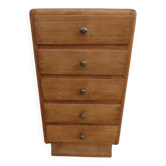 Art Deco 5-drawer chiffonier in solid wood with brass knobs – Fully restored