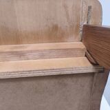 vintage wooden bedside table with crossbars and tapered legs