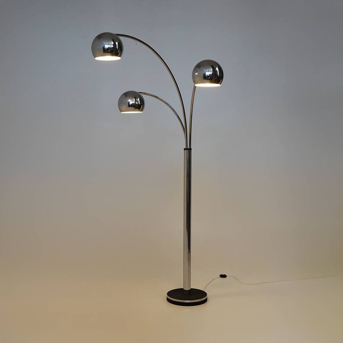 3-arm floor lamp in chromed metal, 1970s