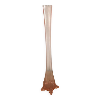 Grand soliflore art déco en verre rose de 50cm