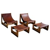 Francesco Lucianetti, Lounge chairs in leather and elm, Italian modern, 1960s