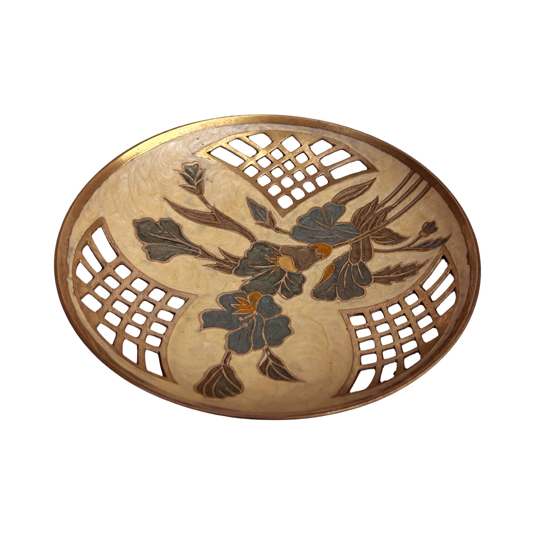 Hand-painted brass platter, France, 1960s.