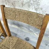 Pair of vintage wood and straw chairs