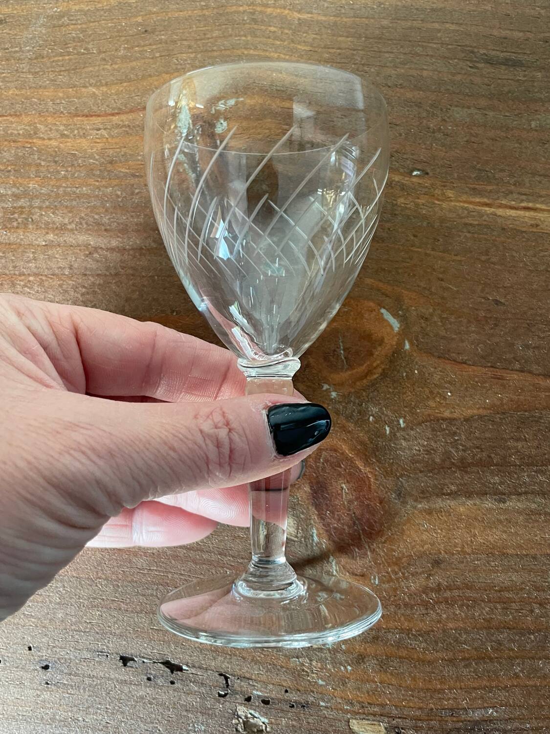 6 crystal engraved white wine glasses with stems