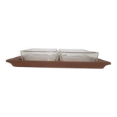 Service set, brown teak wood, clear glass, Denmark, 1970s.