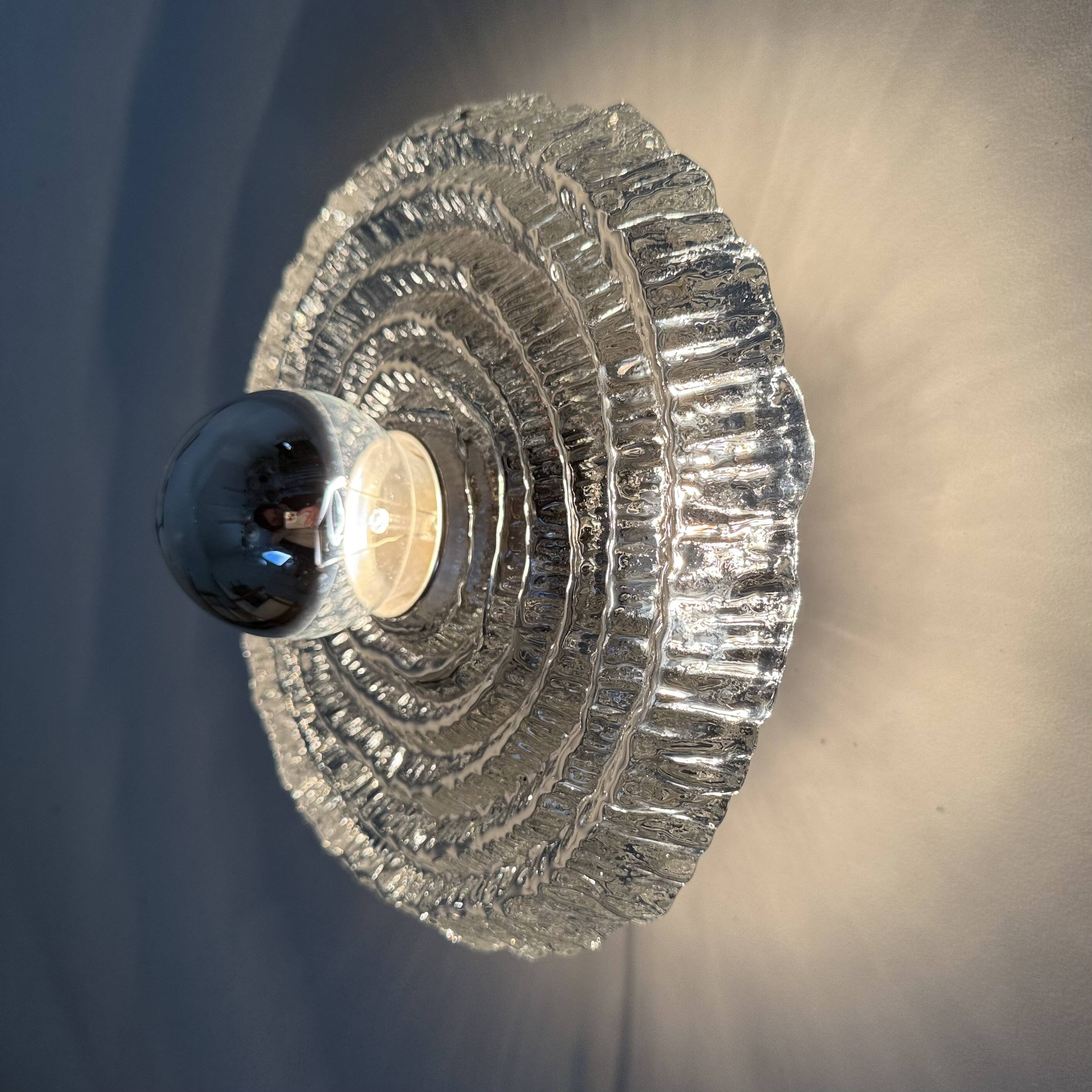 Thick Structured Ice Glass Wall Light Flush Mount by Peill & Putzler , 1970