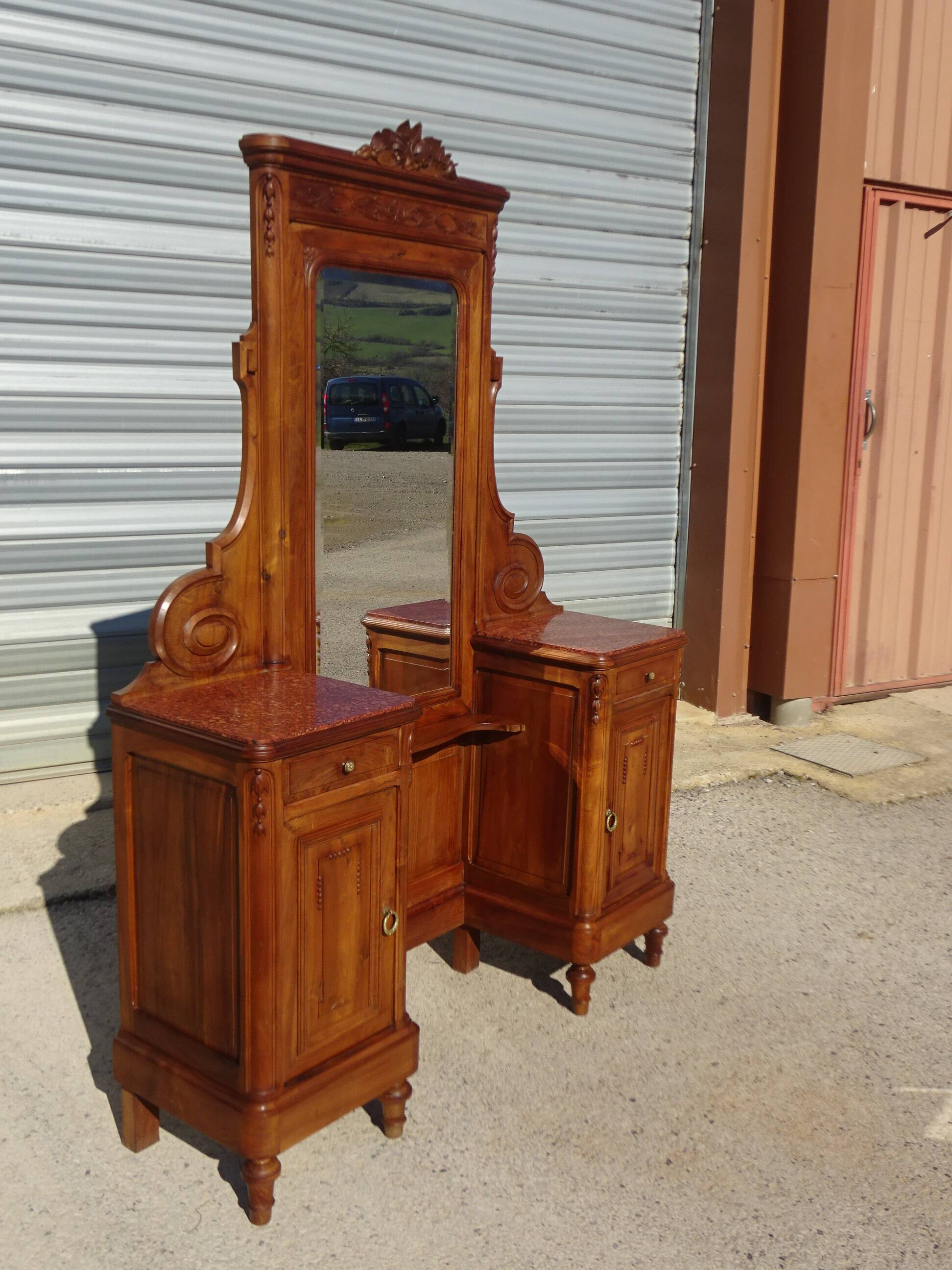 Antique walnut dressing table, Louis XVI style