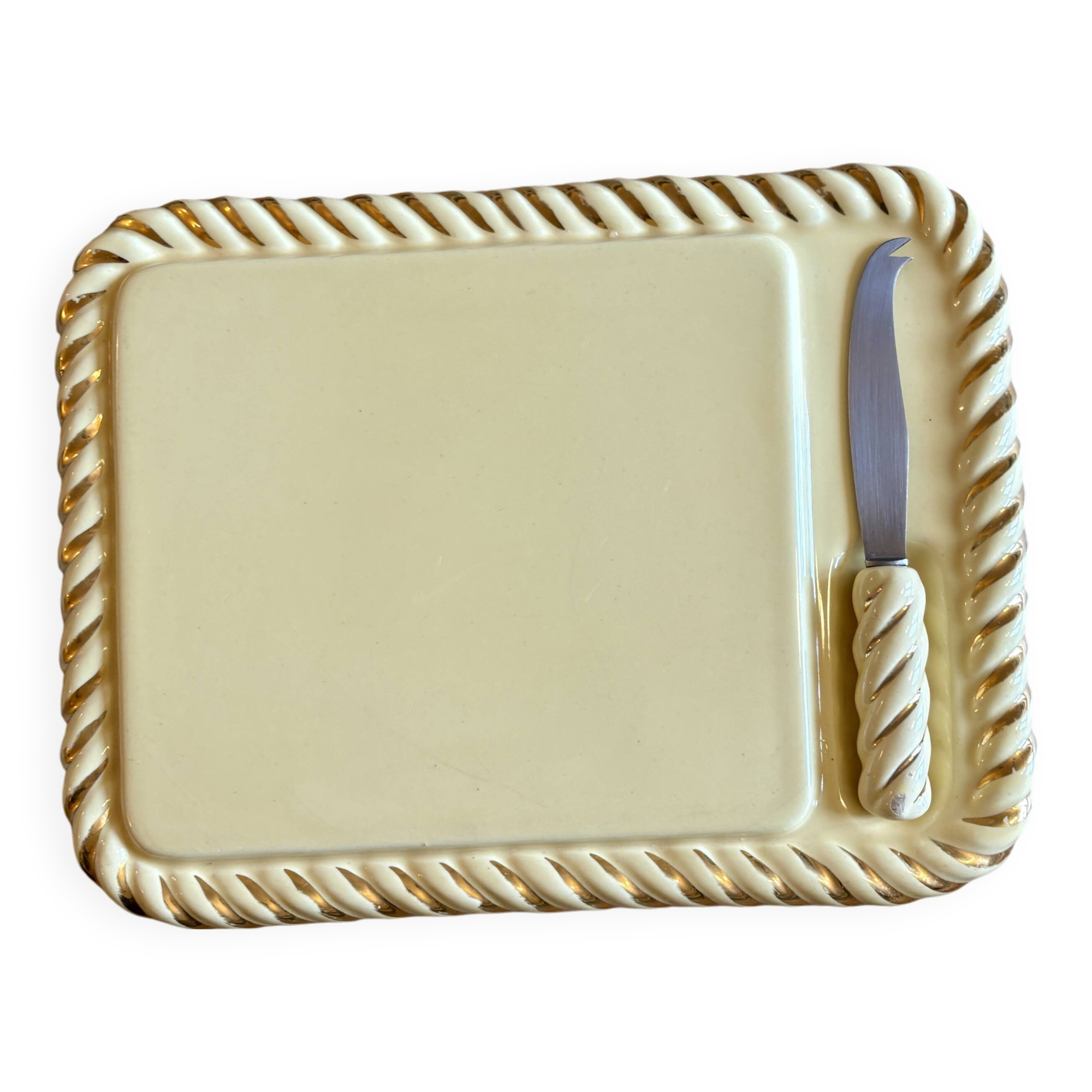 Vintage Yellow and Gold Ceramic Cheese Board