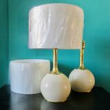 Paire de lampes de chevet en laiton et métal laqué écru, Danemark 1960