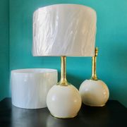 Pair of bedside lamps in brass and ecru lacquered metal, Denmark 1960