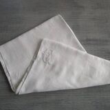 Old monogram damask tablecloth 130x130cm