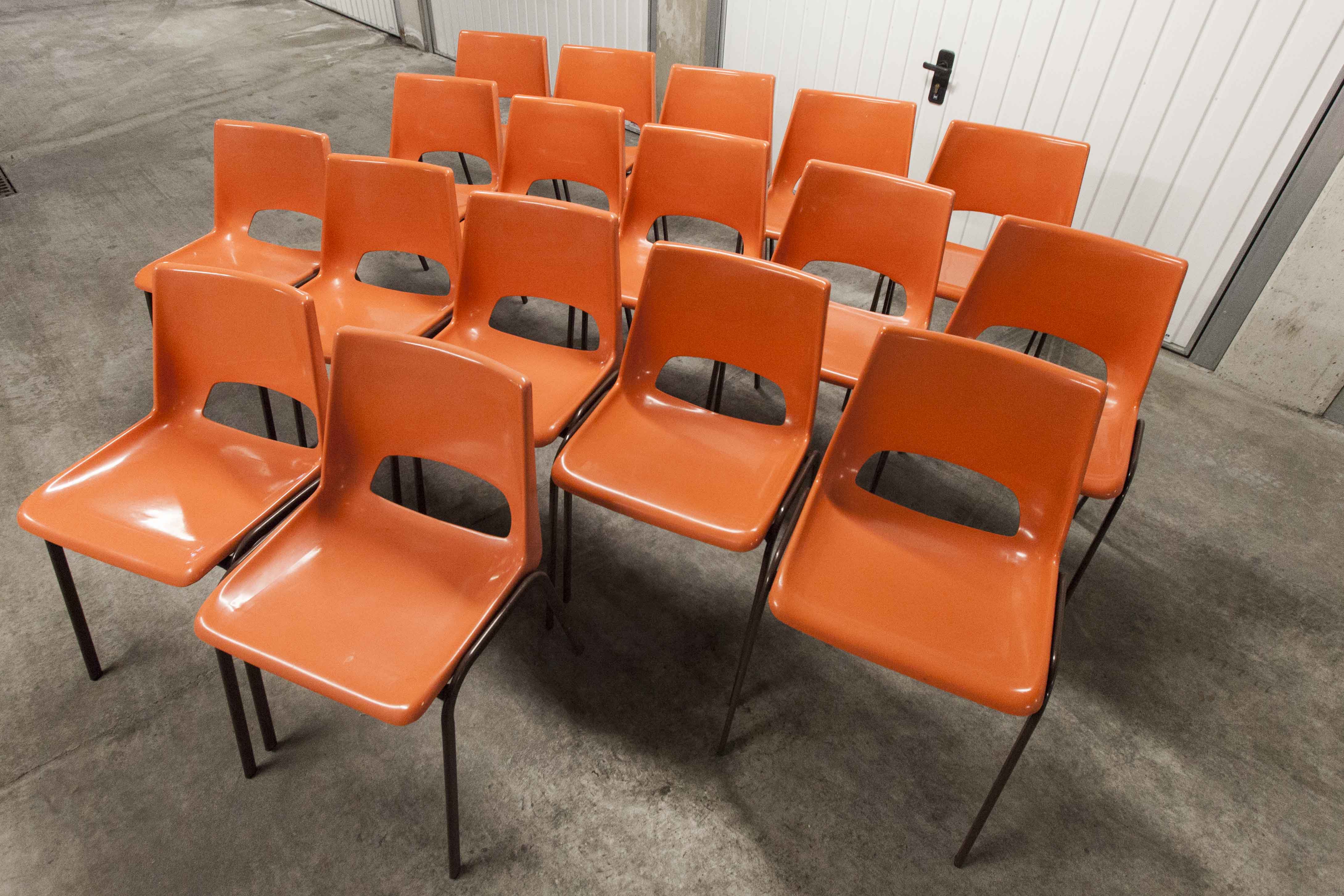 Set of 17 vintage orange chairs 1970