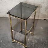 Side Table 1970s smoked glass/gold/wheels