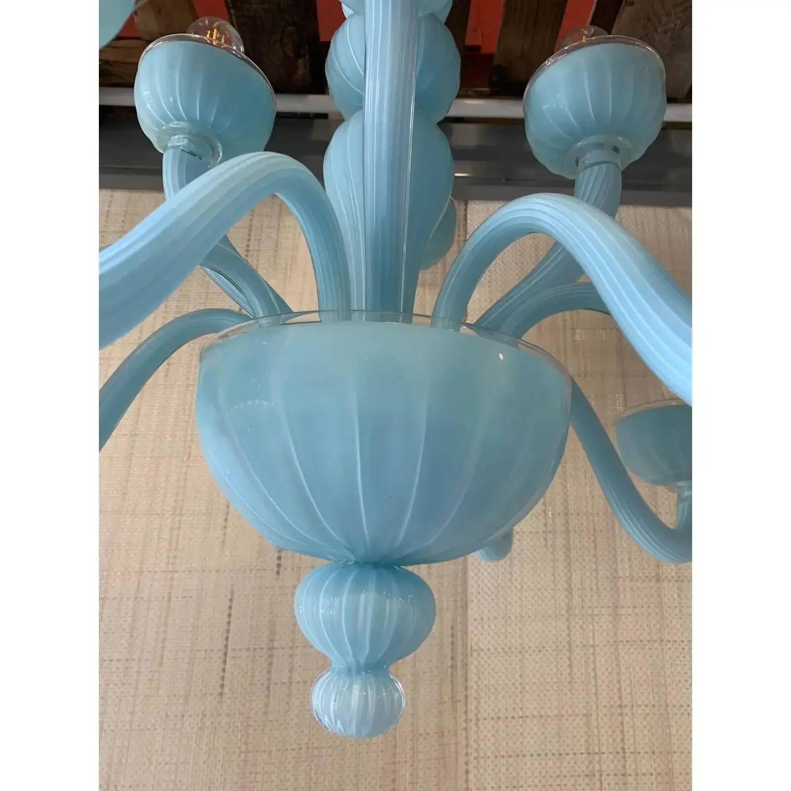 Contemporary Matte Light-Blue Glass Chandelier