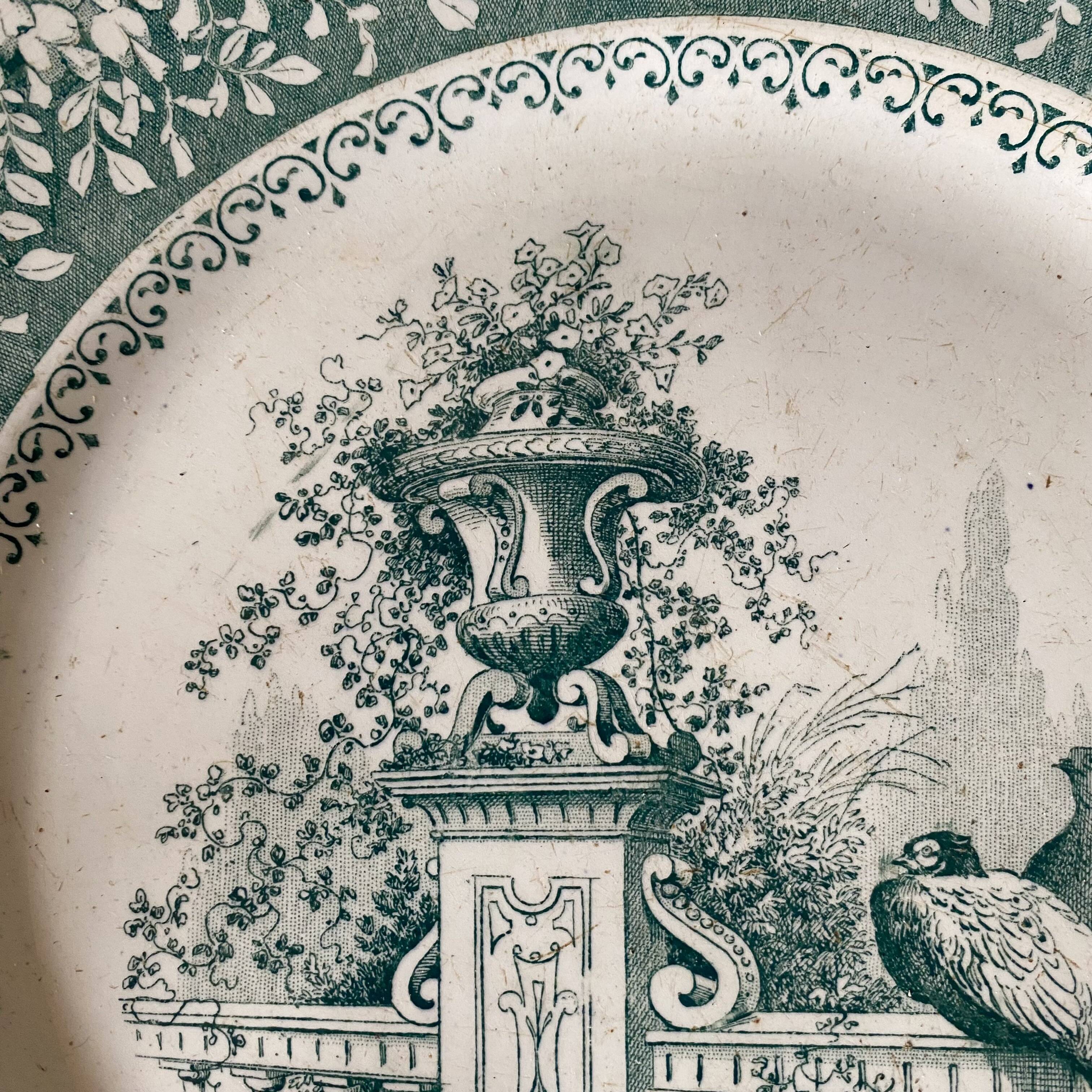 Green ironstone plate from Creil and Montereau "Khiva"