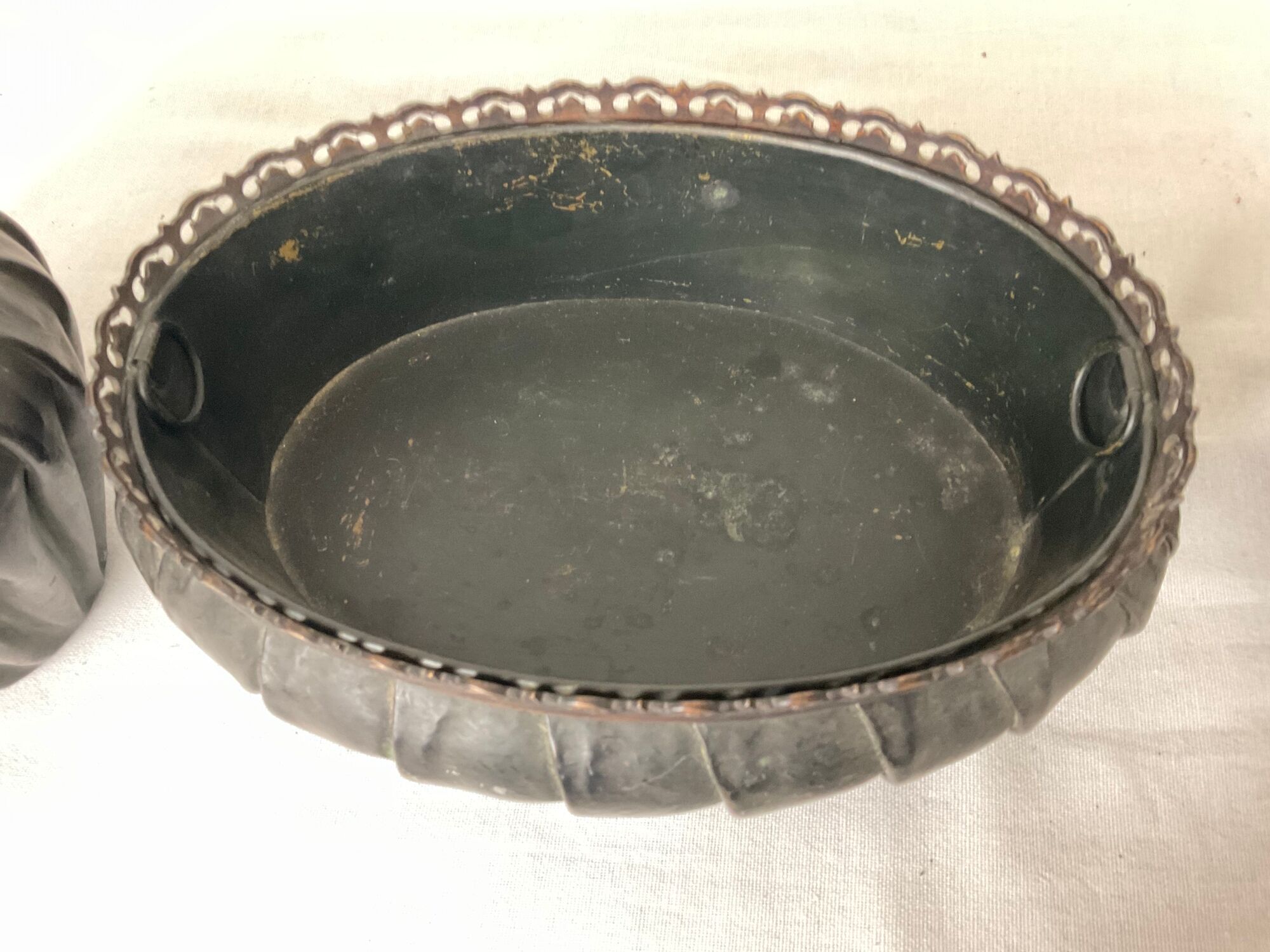 Planter cache pot napoleon III copper draped pleated brassware art 19 th