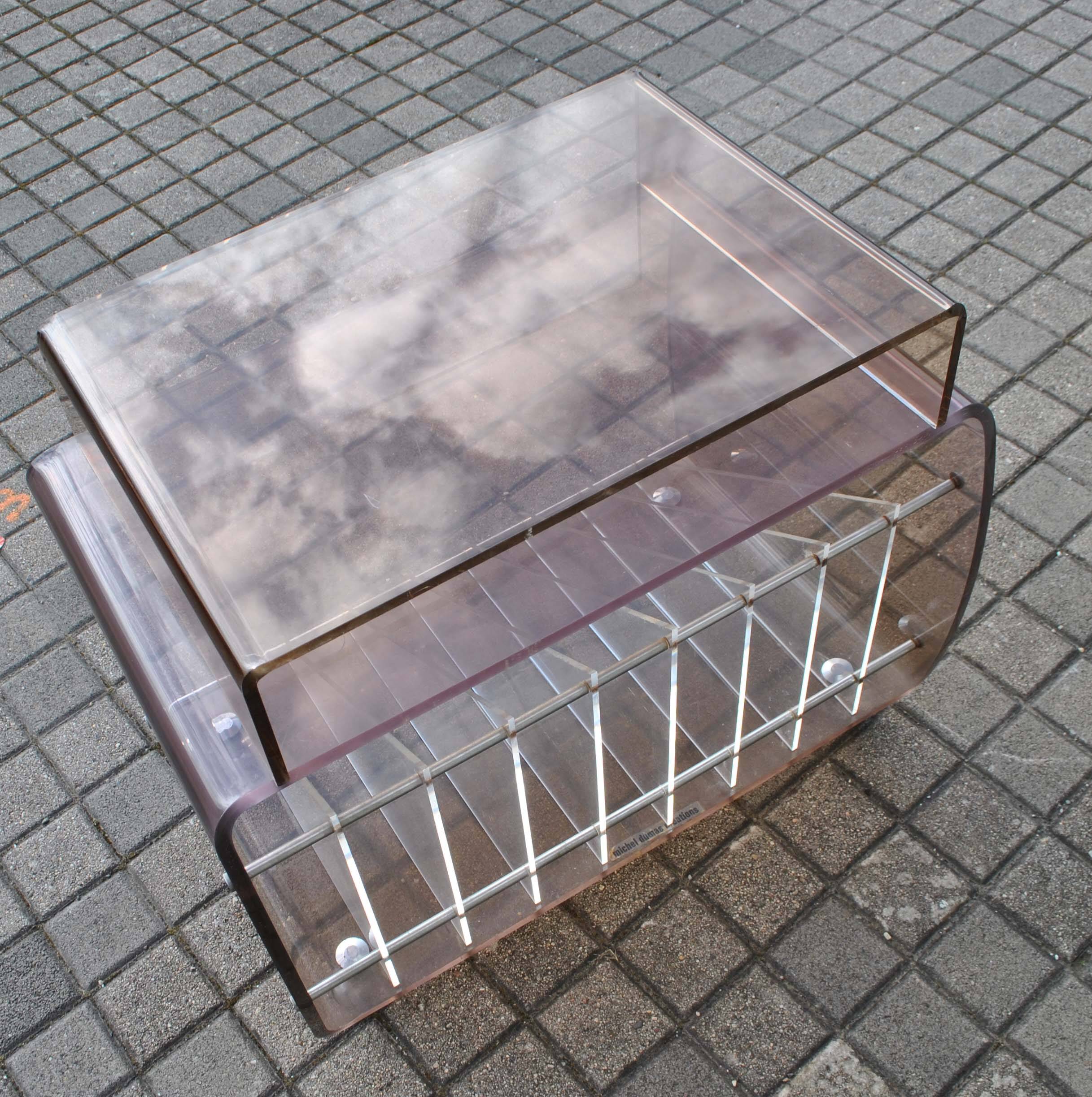 Vinyl trolley on wheels in lucite Modernist design Space-age 1970 MICHEL DUMAS