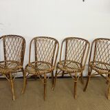 Set of table and 4 chairs in bamboo and rattan, 1960