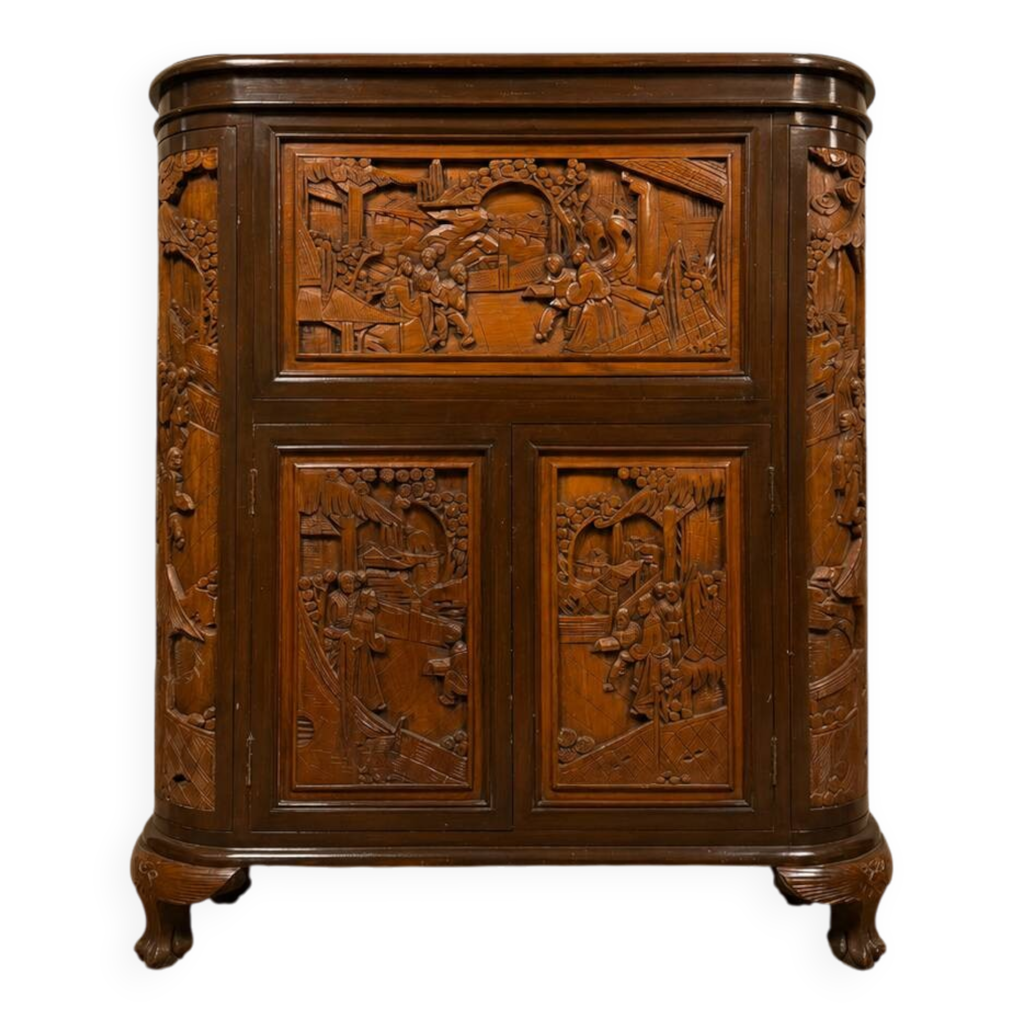 Meuble bar chinois sculpté en bois – XXe siècle