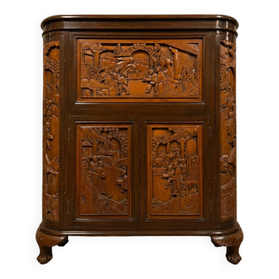 Meuble bar chinois sculpté en bois – XXe siècle