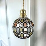 Multicolored faceted globe pendant light