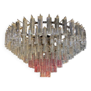 Vintage Clear and Pink “Triedro” and Quadriedro Murano Glass Chandelier