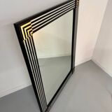 Grand miroir vintage année 70 design DEKNUDT décor géométrique bois