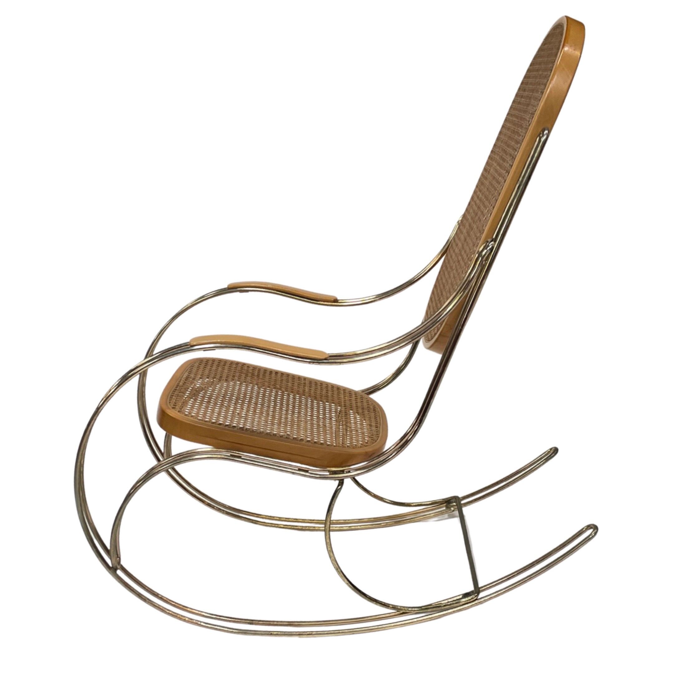 Vintage brass curved wooden rocking chair design