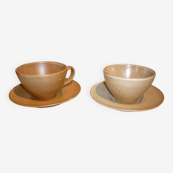 CNP Village stoneware cups and sub-cups