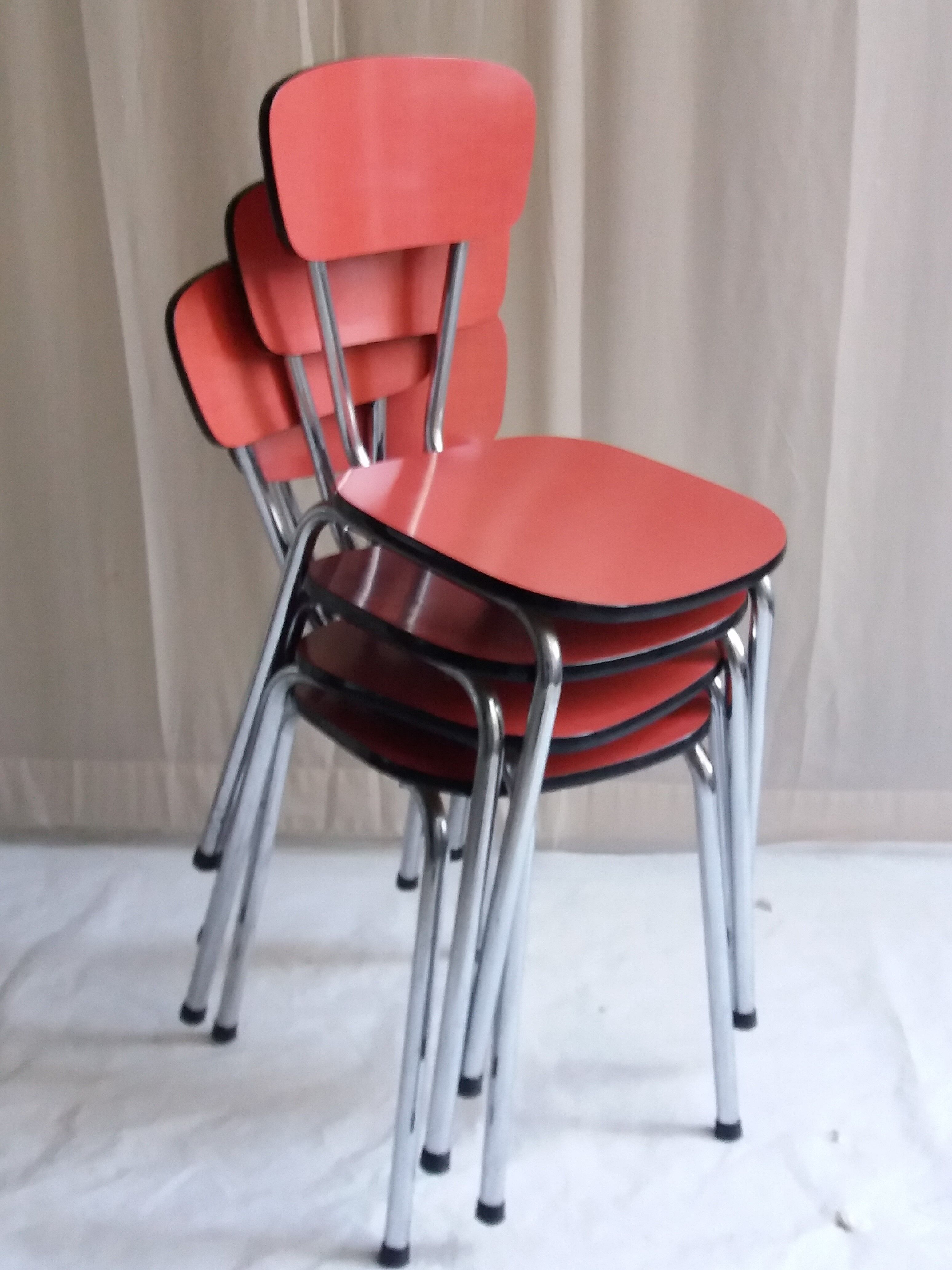 Set of 4 red formica chairs