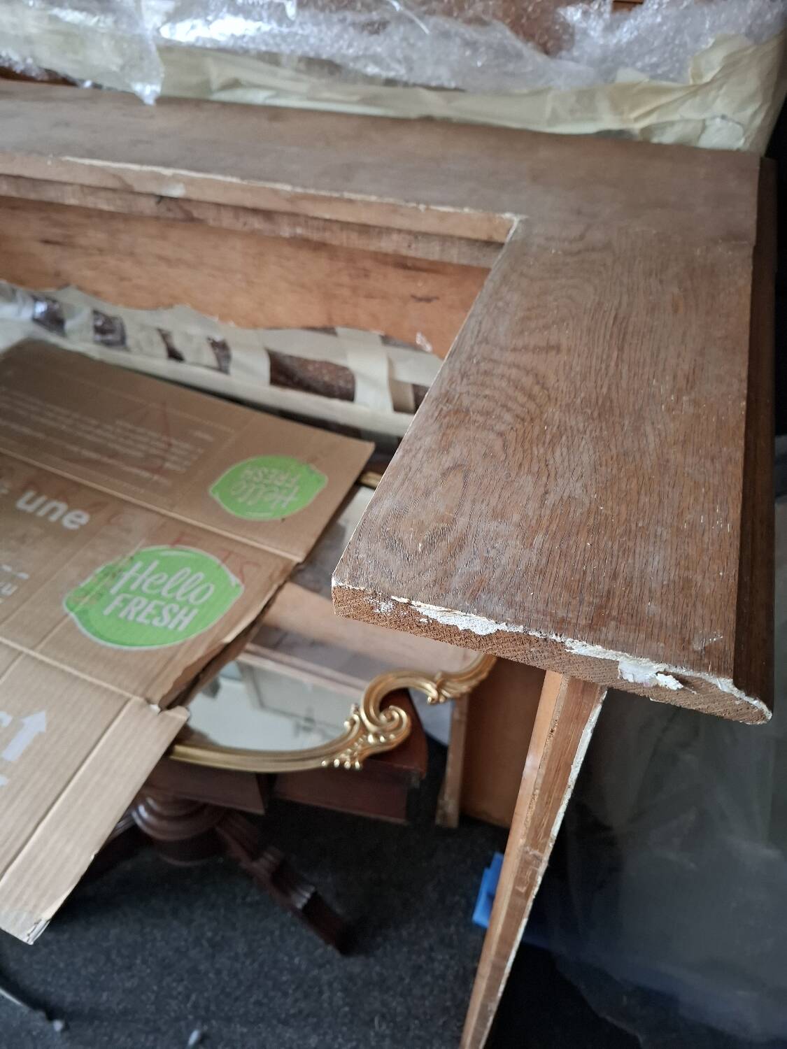 Oak fireplace mantel, Empire style.