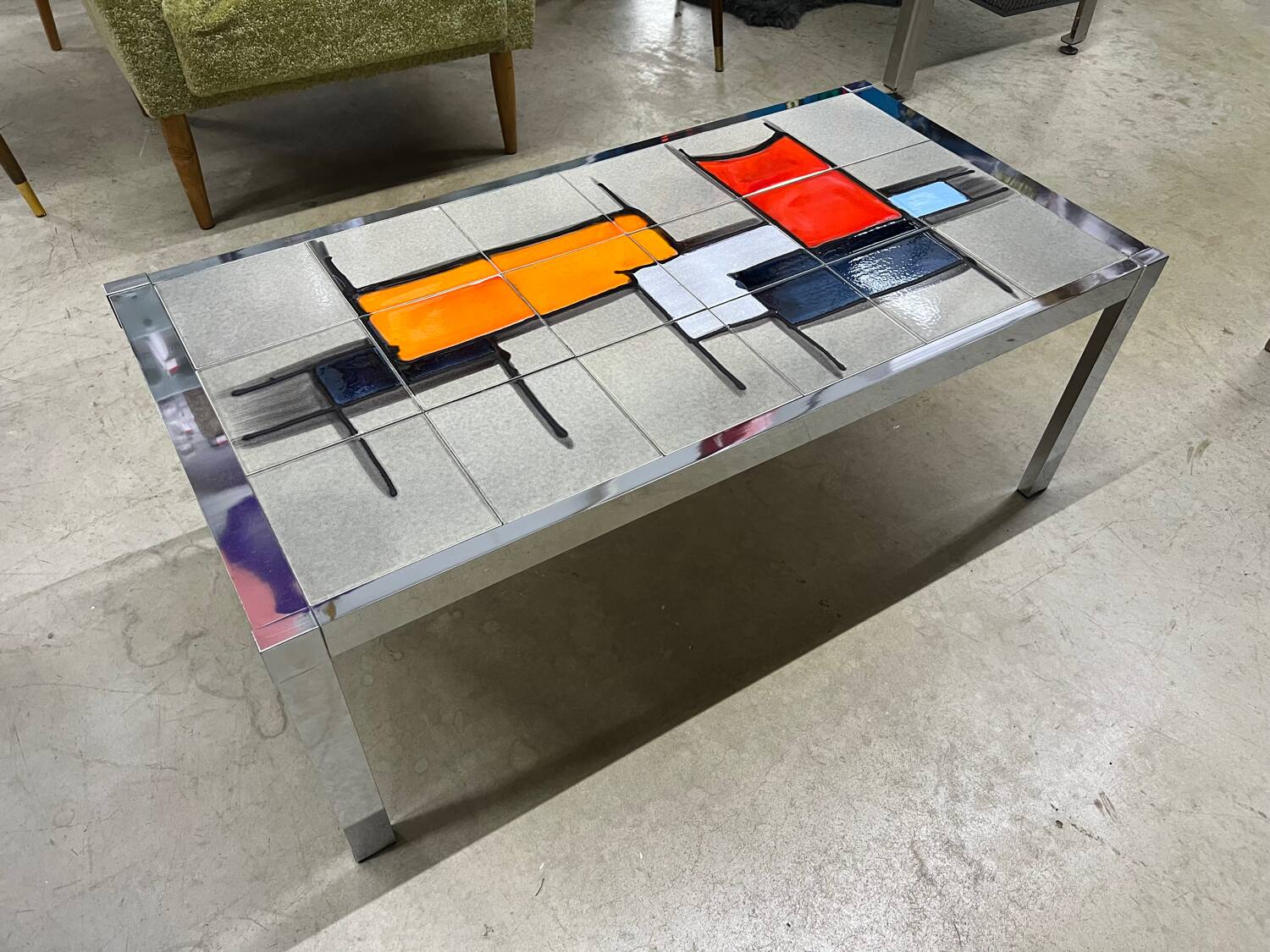Vintage 70's chrome ceramic coffee table antonio de nisco for juliette belarti