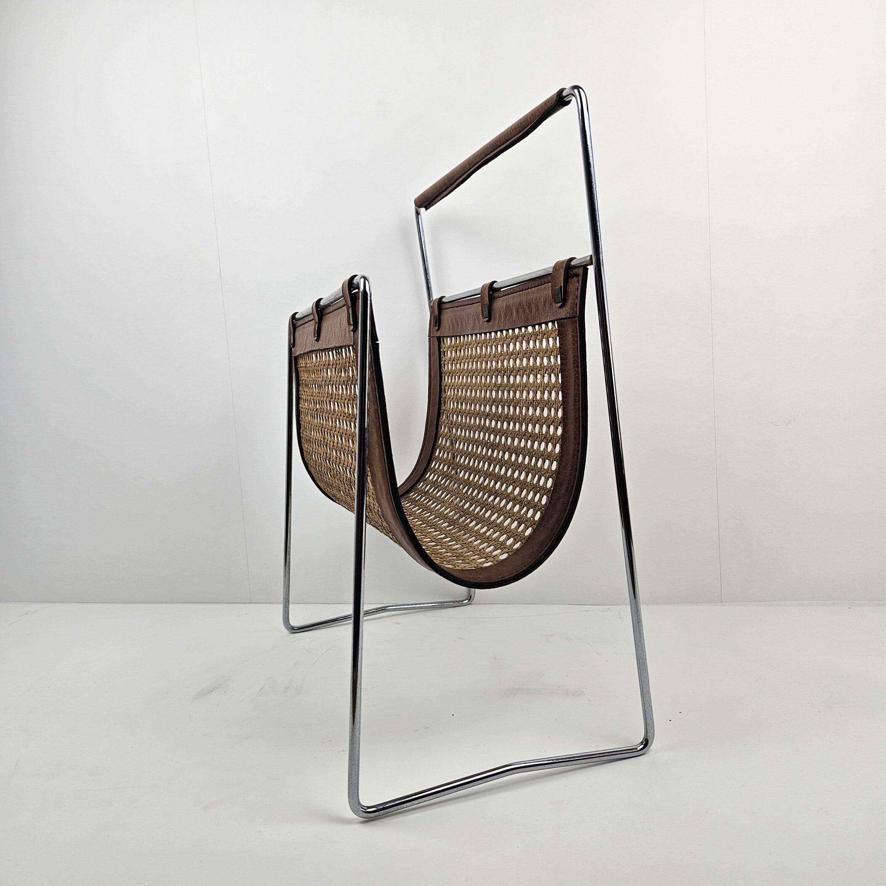Italian Magazine Rack with Rattan, 1980's