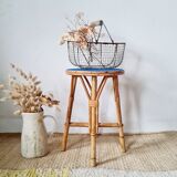 Rattan stool - round painted top in Klein blue