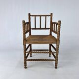 Chaise ancienne hollandaise en chêne et jonc, années 1930