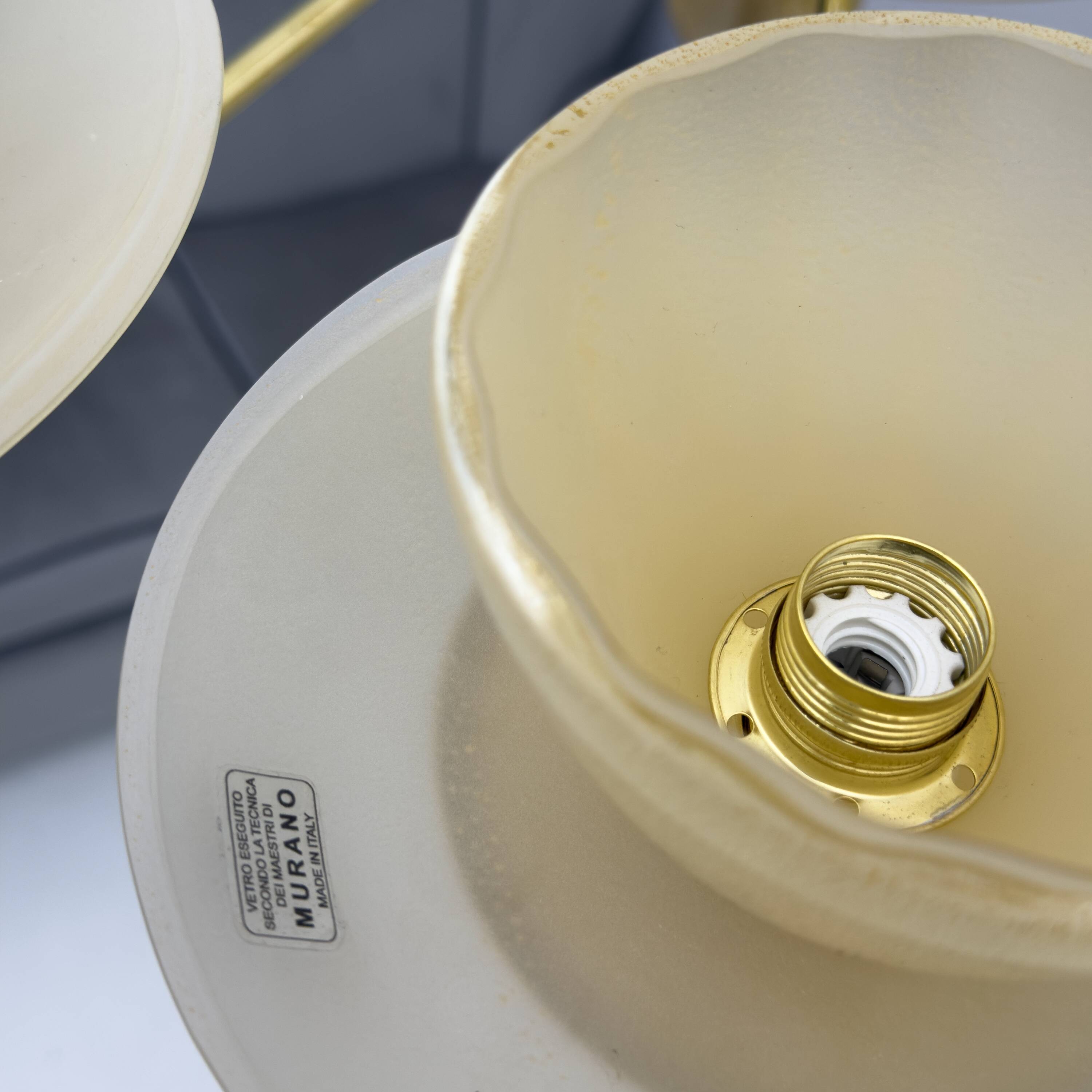 Mid Century Modern Style Brass and Murano Glass Big Chandelier