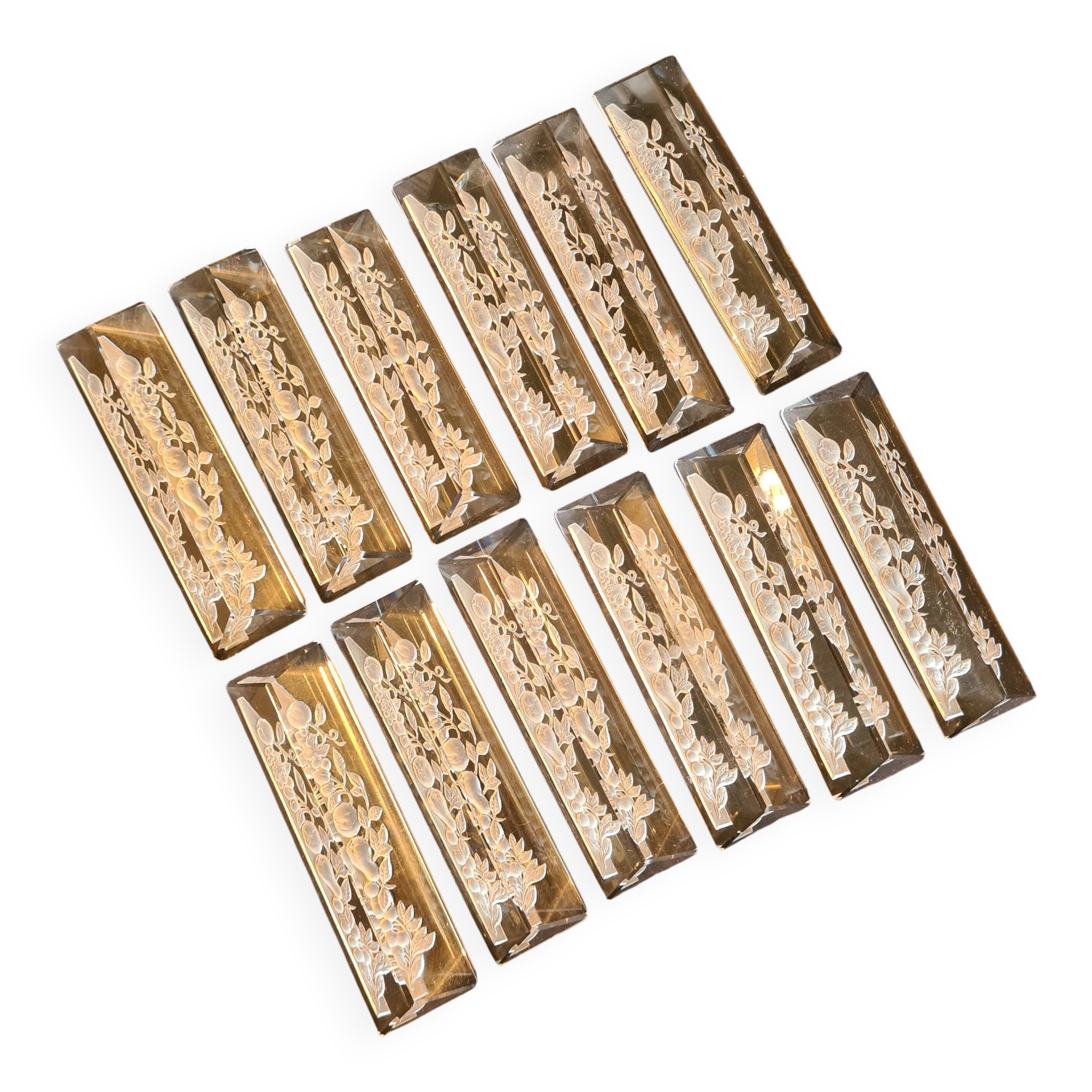 Set of 12 Art Deco Frosted Glass Knife Rests