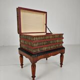Leather faux book box on painted stand – English, circa 1830