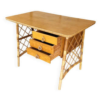 Vintage Louis Sognot rattan desk