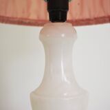 White marble table lamp with pink lampshade, 1950