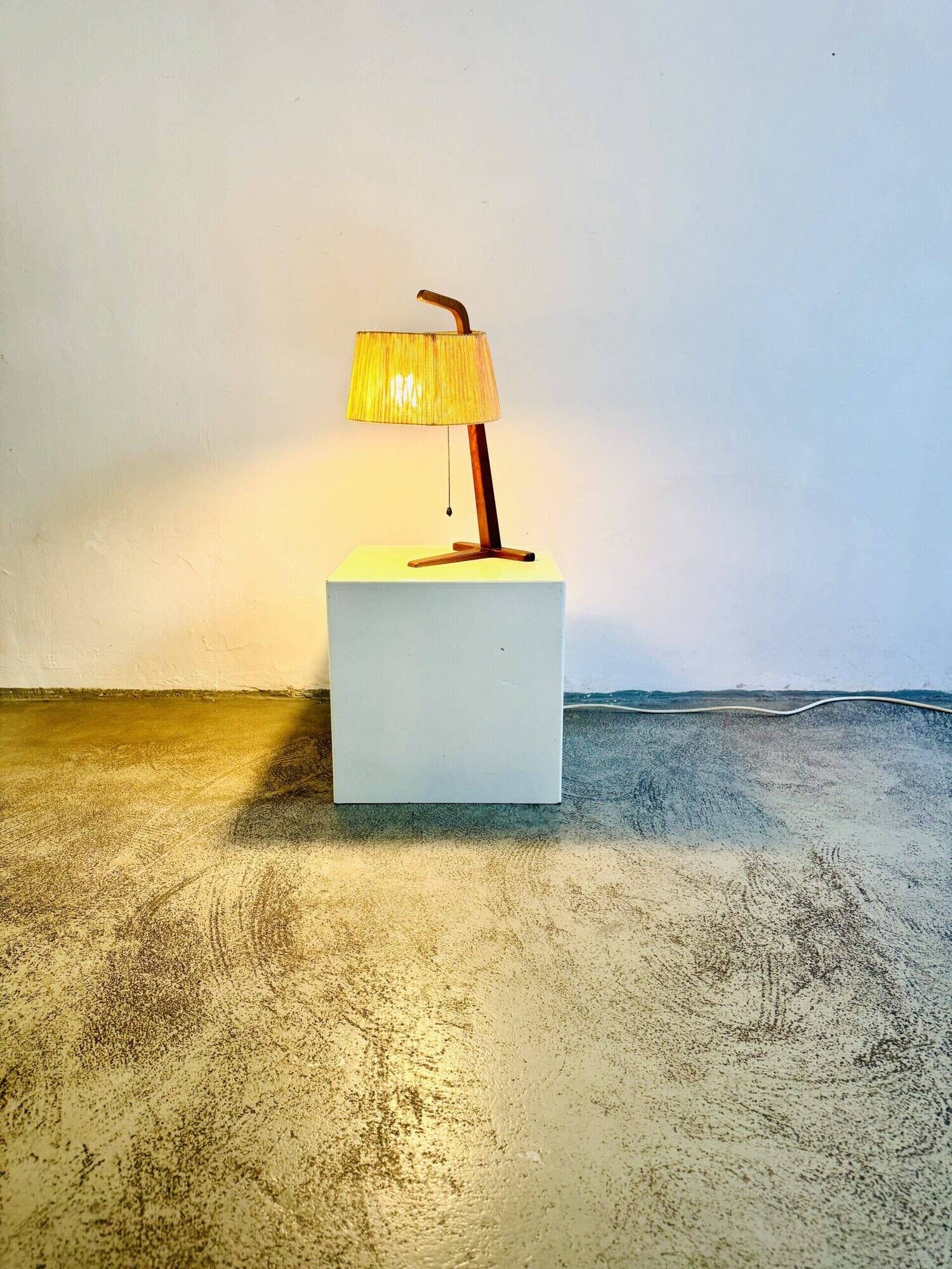 Hemp String & Teak Wood Table Lamp By Ib Fabiansen For Fog & Mørup, Denmark 1950S