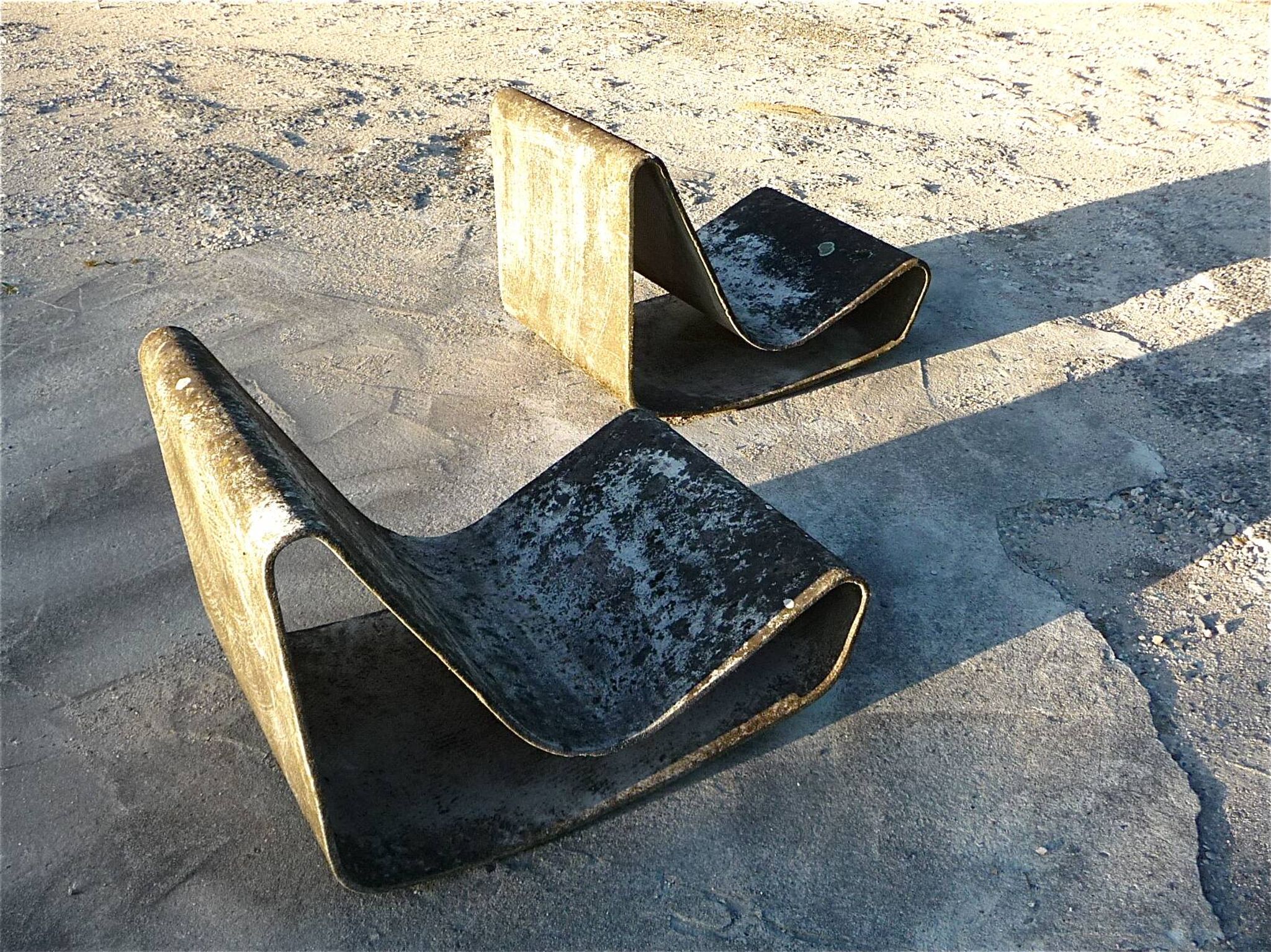 Set of 2 Early Edition Loop Garden Rocking Chairs by Willy Guhl for Eternit AG, Switzerland 1950s