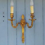 Applique murale Art nouveau en bronze : style français, 2 lumières, années 1950