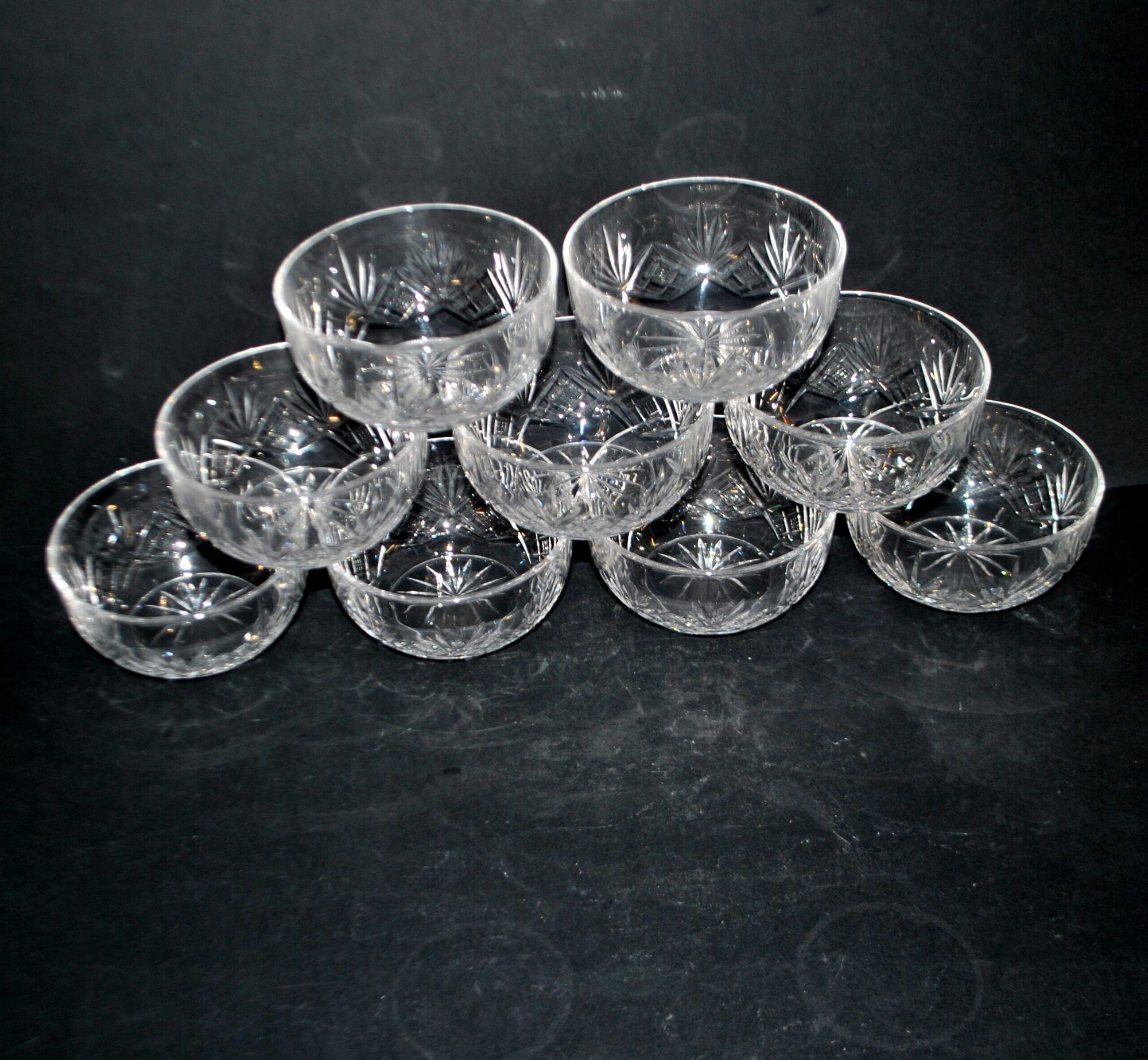 Lorraine crystalware set of 9 cut crystal bowls model Junon Lemberg Chantilly