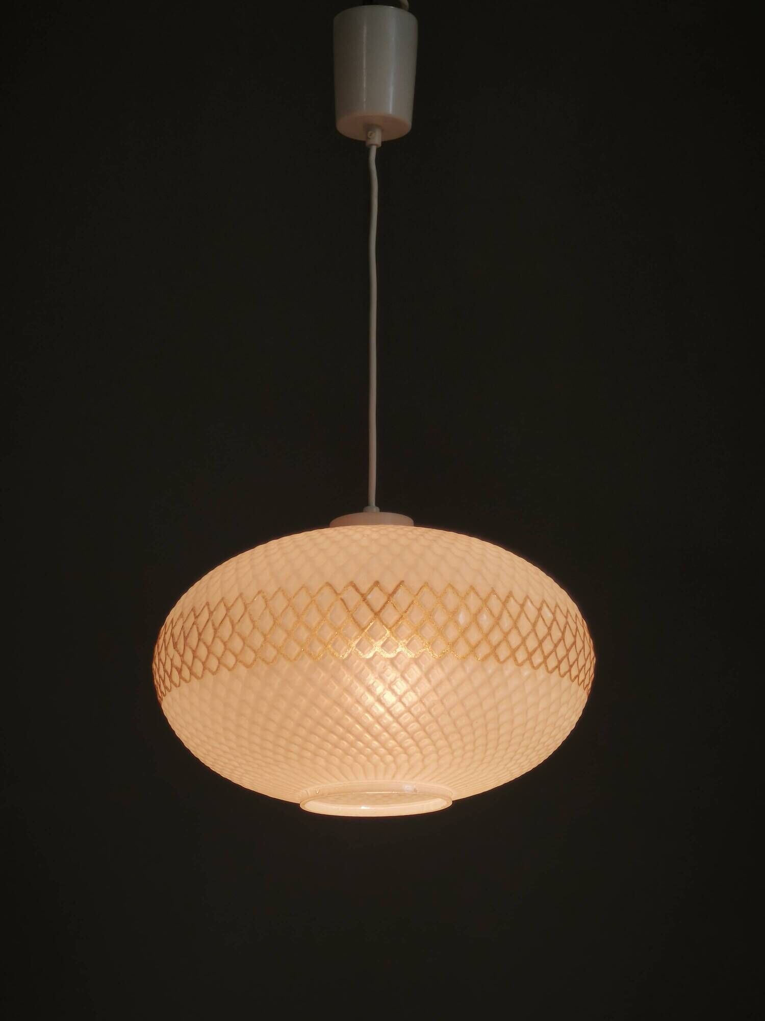 Czechoslovak Opaline Glass and Gold Pendant Light, 1970s